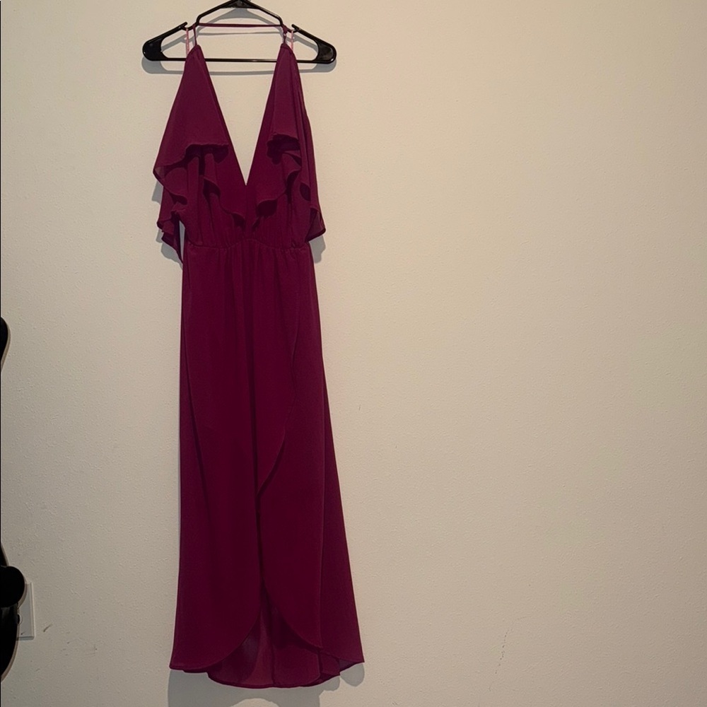 Romeo & Juliet Couture Red High Low Halter Gown